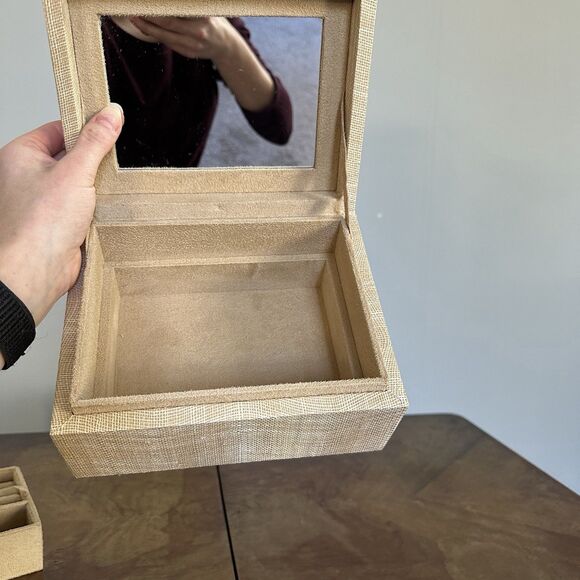 Pigeon And Poodle Sand Silken Abaca Jewelry Storage Box Beige Tan - Picture 9 of 13